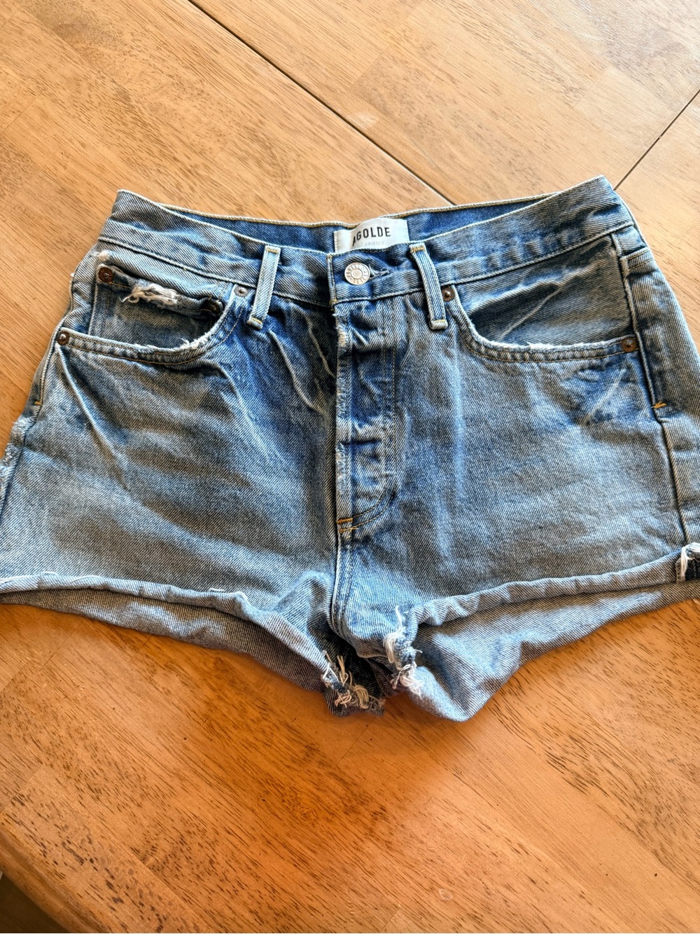 Agolde Light Blue High-Rise Parker Denim Shorts